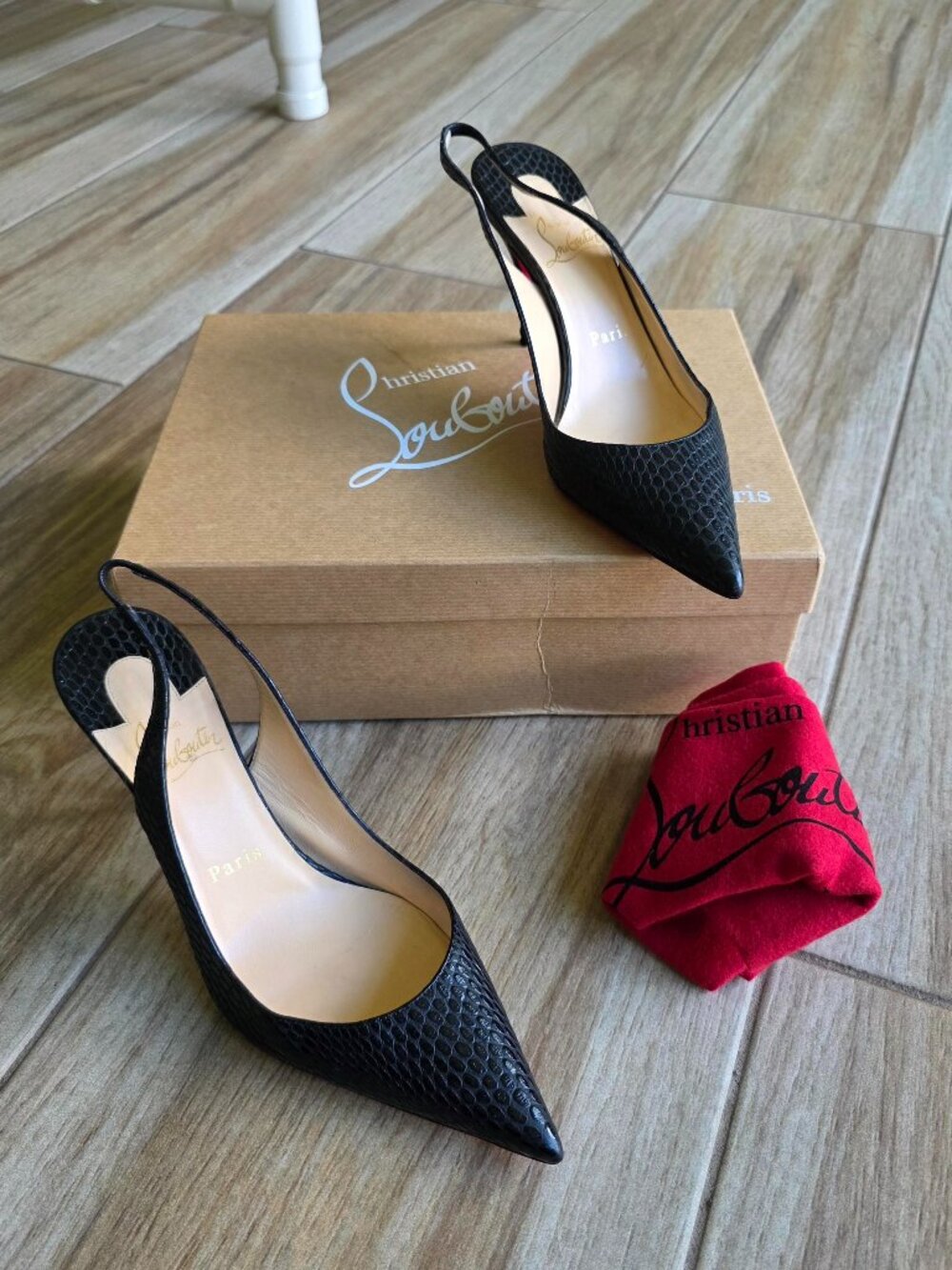 Christian Louboutin Black Lizard Print Slingback Shoes Eur. 37 - Picture 2 of 13